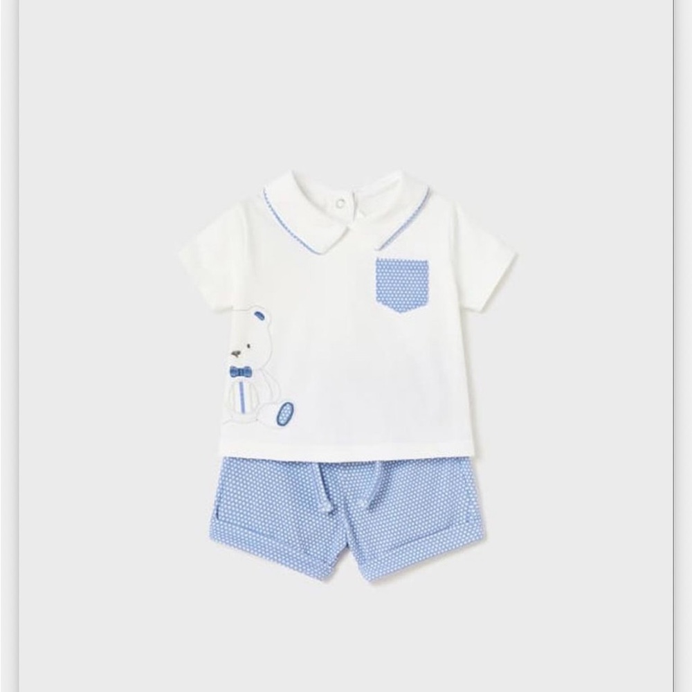 Mayoral Kids Set with White Top and Blue Shorts